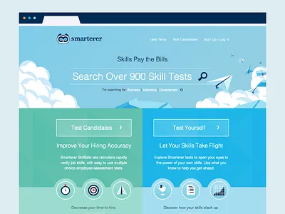 Smarterer Homepage airplane color homepage icons landing page paper search subtle texture vibrant
