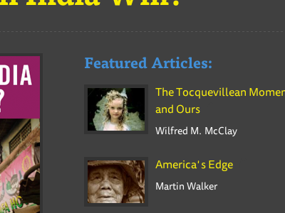 Issue Hero articles blue issue listing magazine thumbnails tisa yellow