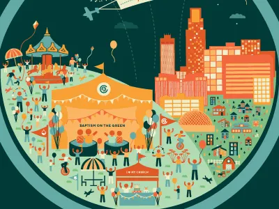 It's a Party! balloons cake carousel celebration church city houses icons illustration nebraska omaha party tent