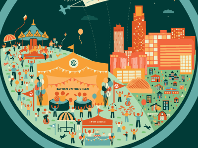 It's a Party! balloons cake carousel celebration church city houses icons illustration nebraska omaha party tent