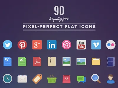 90 Royalty free Flat Icons devices drink ecommerce files flat food icon icon set icons iconset social tools ui