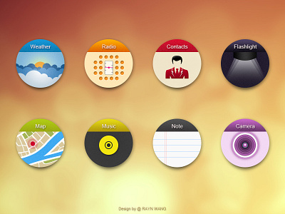 ICONS Demo camera contacts flashlight icon map music note radio ui weather