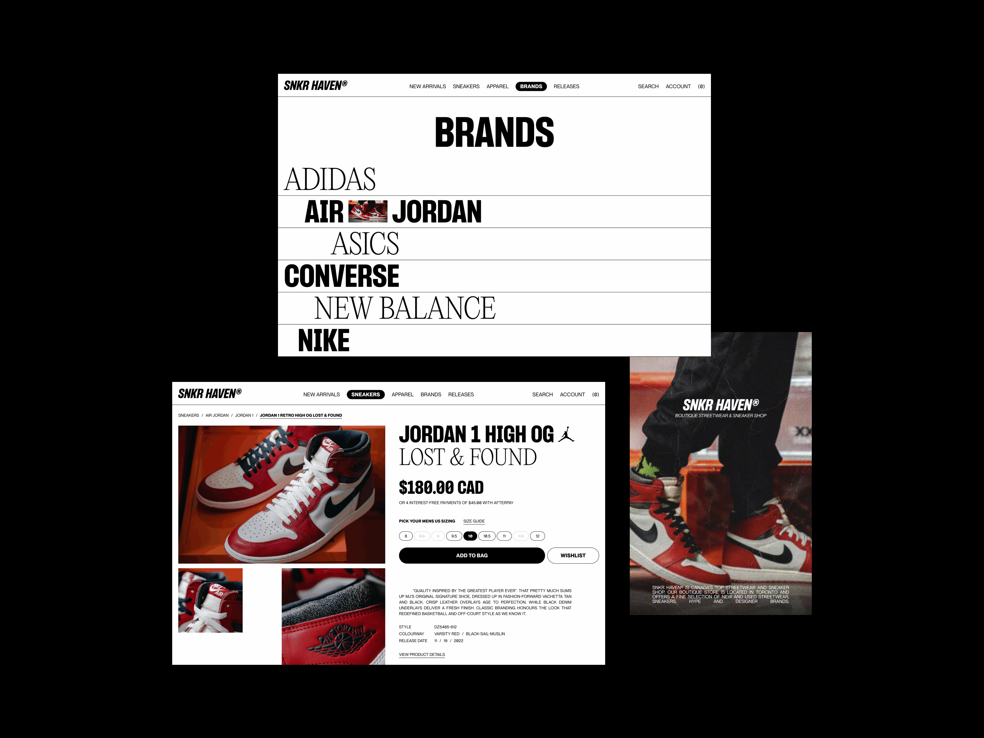 SNKR Haven® — Desktop Layouts air jordan art direction concept design ecommerce editorial fashion grid interface layout minimal nike type typography ui ux web web design website website design