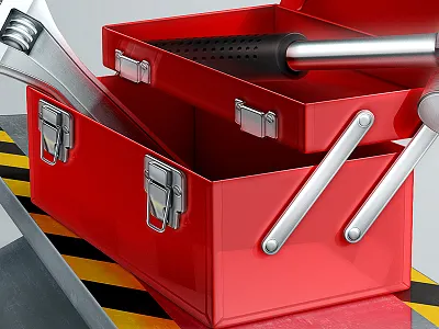 Backbeam Illustration beam box boxtool contruction hammer illustration making of metal reflection shinny tools