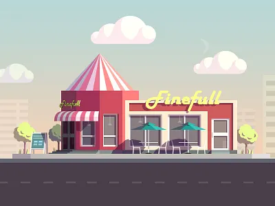 snack bar illustration completed bar building china city cloud house illustration liushui shop snack tree