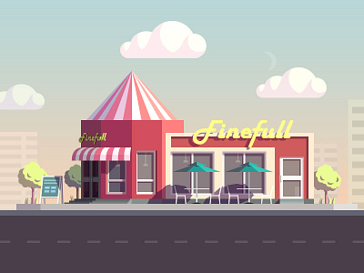 snack bar illustration completed bar building china city cloud house illustration liushui shop snack tree