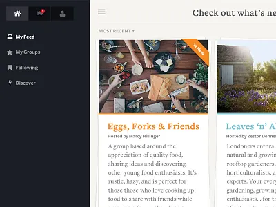 Iam150 My Group Feed - Desktop app cards drawer iam150 responsive web