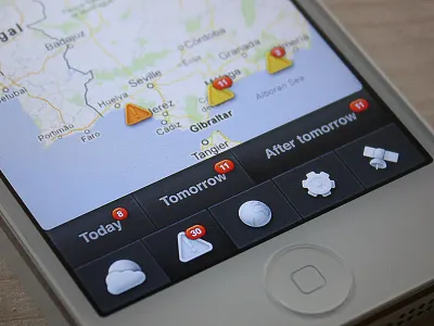Weather App Warnings android app gear icons interface iphone map menu notification satellite ui weather