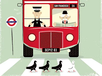 All Aboard british bus illustration london mid century retro textured vector vintage