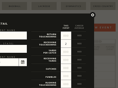Sport Stats Entry Modal almost black almost white dark data entry football grid modal numbers spreadsheet stats
