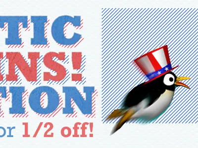 Penguins Promo 4th of july games ios landing page layout murica penguins! escape promotion sale stamp typography wildtangent studios