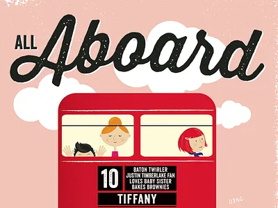 All Aboard (pink version) british bus illustration london mid century retro textured vector vintage