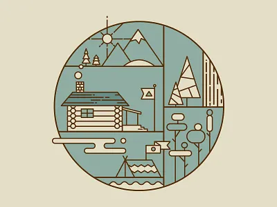 The Great Outdoors cabin camping illustration micahburger mountians outdoors shrub tent trees vector
