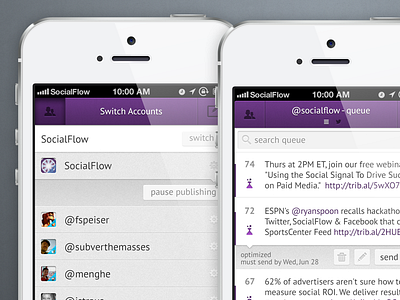 Socialflow Mobile app facebook html5 ios iphone mobile queue social twitter ui ux