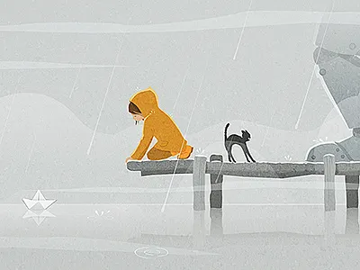 Paper Sail cat girl illustration illustrator lake paper sail photoshop rain rain coat robot vector water