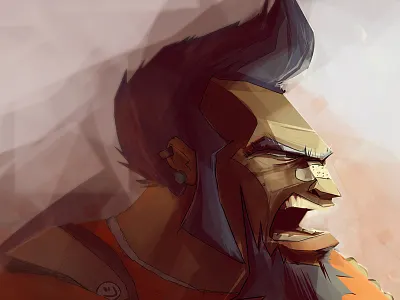 Salvador borderlands character digital illustration orange paint