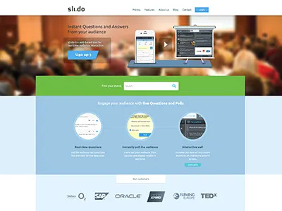 Sli.do Web in Flat style v2 areas blue flat landing metro modern slide square style ui ux