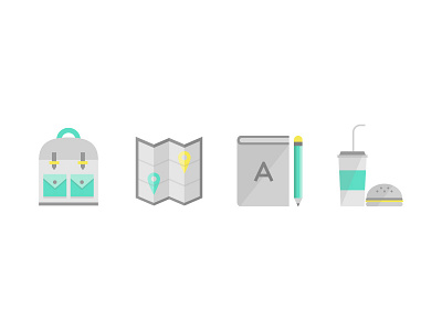Tourism flat icons books flat food icons map tourism