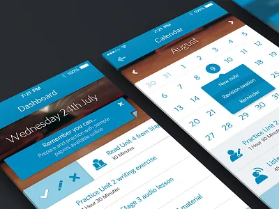 iOS 7 University App app blue calendar ios ios7 pitch plan popup slide study university white