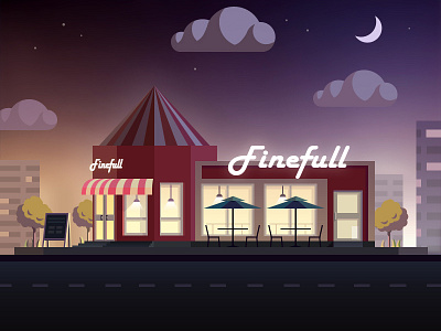 Night view illustration of snake bar bar building city cloud house illustration moon night scene shop snake view