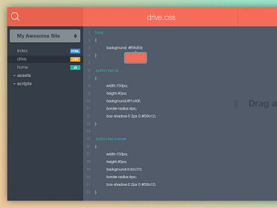 PSD - Code Editor code css dark drive dual view editor flat html ui user interface