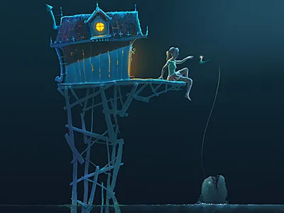 Decoy angler fish cottage decoy dirclumsy fish girl illustration peter ngy