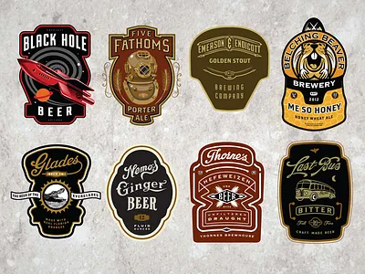 Cran Beer Labels badges bakery beer bottle brewery cafe coffee hops label logo retro vintage