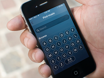 Blue iPhone UI alphabet browse find interface ios ios7 music numbers numeric purple ui user interface