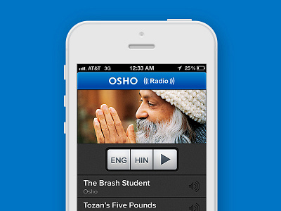 OSHO Radio blue clean ios iphone mobile osho player radio rgrundig ui ux
