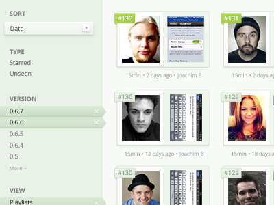 Lookback Web UI avatars filters open sans ui webapp