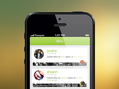 Dibs Home UI app check design eat eating event food in mobile newfeed ux
