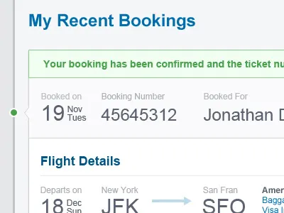 My Recent Bookings booking flat flight metro timeline travel ui
