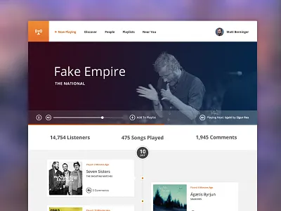 Radio blue flat minimal music orange player radio ui user interface web website white