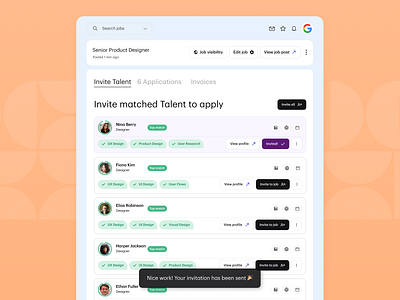 Invite Talent to a Job 📫 freelance freelancers freelancing full time roles invitation invite talent job alert job description job details job invitation job invite job listings job posts job search jobs new job product design talent talent search web3