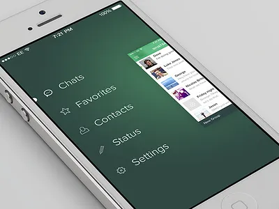 WhatsApp iOS 7 Redesign blur chat conversation flat ios ios 7 ios7 list redesign side menu ui whatsapp