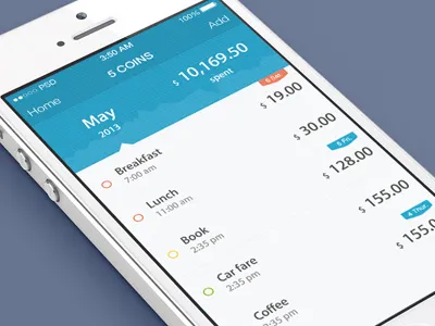 5Coins App iOS7 accounts app cost design ios7 iphone money spent