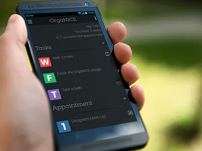 OrgaNICE Home Screen android appointment dark flat mobile app organizer reminder task ui design