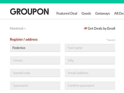 GROUPON register re-design flat form interface register ui
