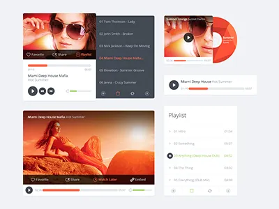 Players album art cover kit music player playlist psd ui