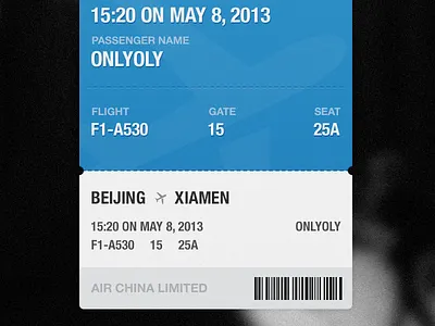One Ticket blue onlyoly plane ticket travel ui