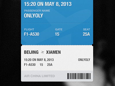 One Ticket blue onlyoly plane ticket travel ui