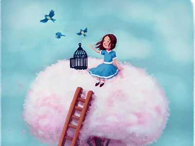 Heights bird digital painting girl illustration tree