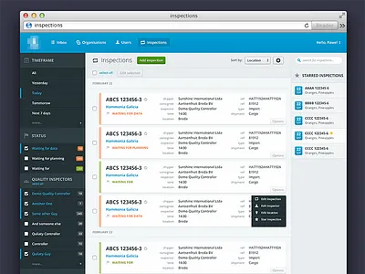 Inspections blue layout listing ui webapp