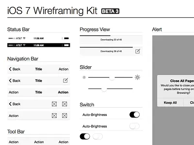 iOS 7 Wireframe Kit freebie ios ios 7 ios 7 wireframe ios 7 wireframing ios wireframe ios7 wireframe wireframing