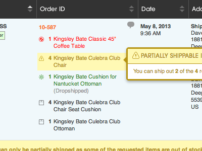 Shippability of an Order avant garde data table helvetica icon font orders ordoro shipping symbolicons table