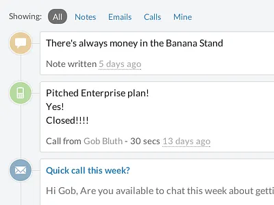 Activity Timeline Redesign activities activity closeio crm events feed filters glyphicons sales stream timeline