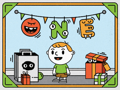My son is turning one! 1 cartoon cute fun gif illustration invitation kids monsters one pennant presents