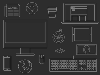 Minimalistic Dev Icons browsers coffee computer icons keyboard minimalistic tablet