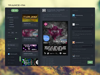 Trance FM flat music radio simple trance ui