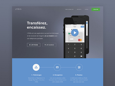Lydia Redesign bank blue buy flat design france gray homepage minimal pay phone web webdesign